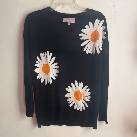 Laurie Felt Sweaters - Laurie Felt |Cashmere Blend Navy V-Neck w/Daisy Pattern XXS